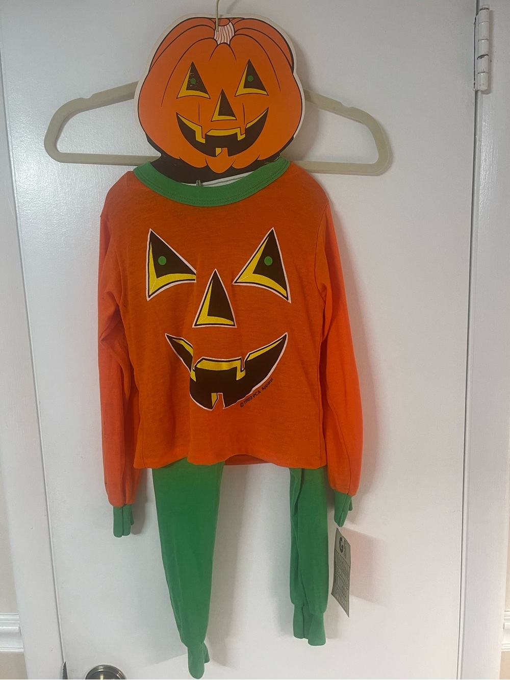 Kids Halloween Pumpkin Pajama Costume - Orange & Green vtg new old stock size 7